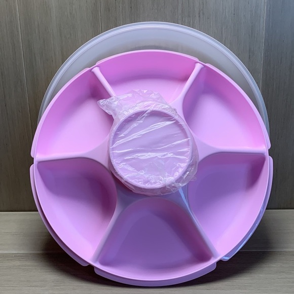 Tupperware Kitchen 3 Piece Tupperware Pink Serving Center Veggie Tray With Sheer Lid Poshmark